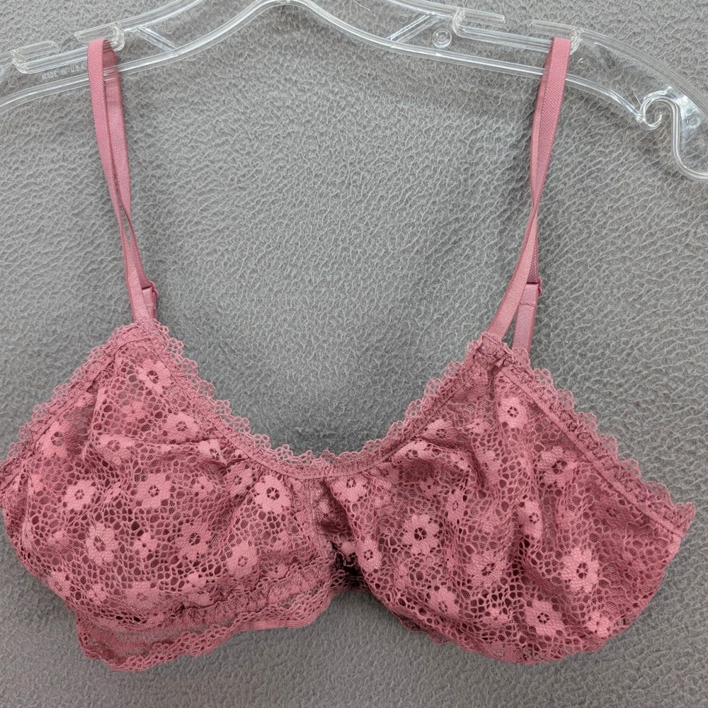 Victoria's Secret Bralette Womens Sz M Floral Lace Pink Polyamide Wireless Sexy